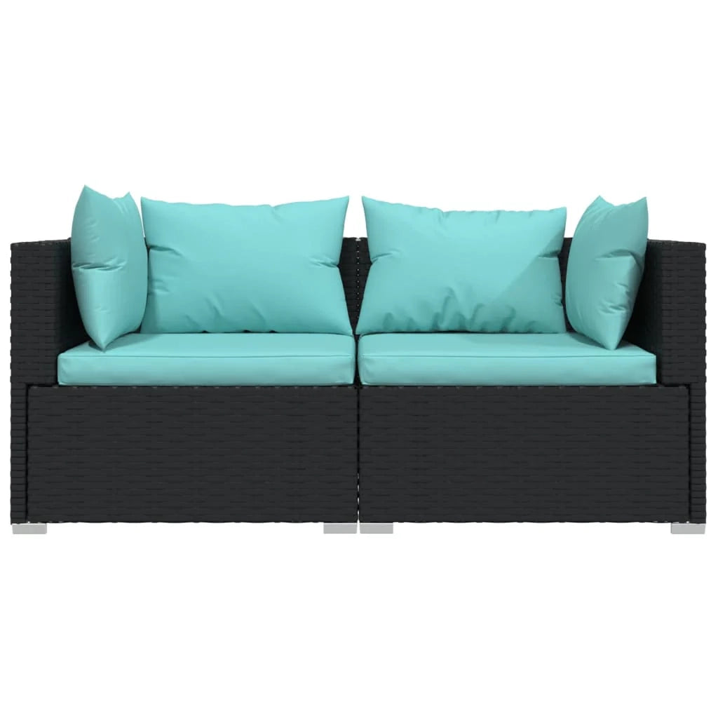 Divano trendy a 2 posti 140 x 70 x 60,5 cm con cuscini in resina intrecciata nera 02_0013191