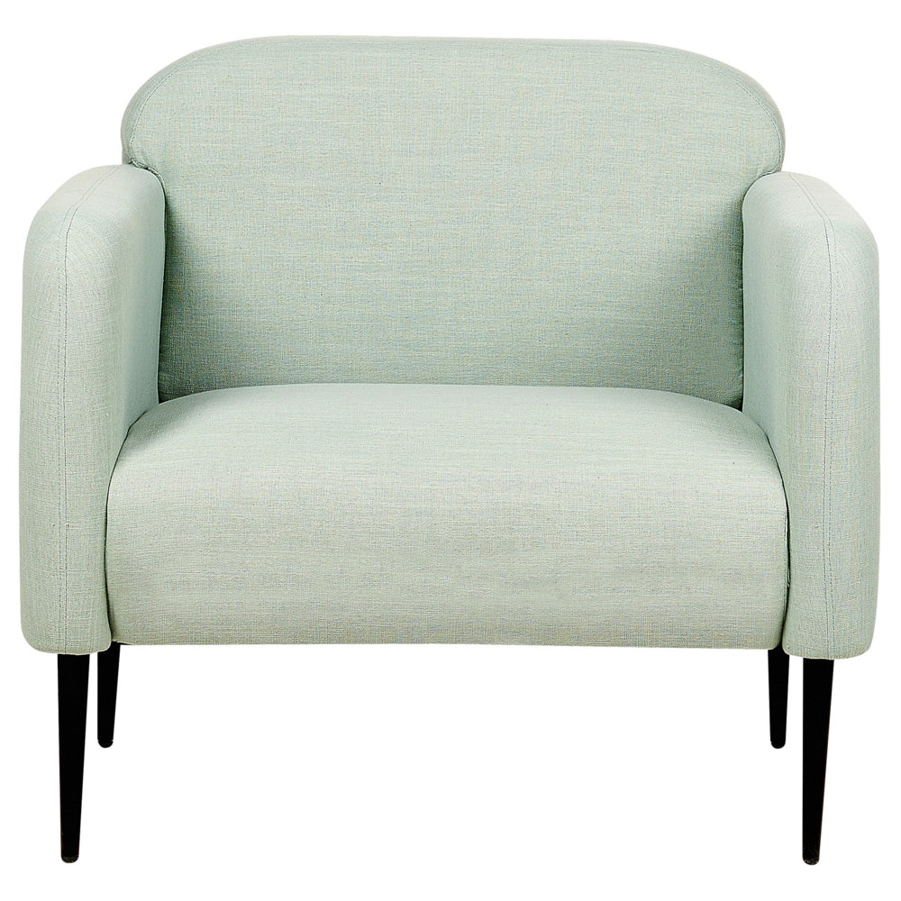 Poltrona in tessuto di lino verde chiaro e nero Gambe in metallo Sedia imbottita Morbido stile retrò Art Decor Soggiorno