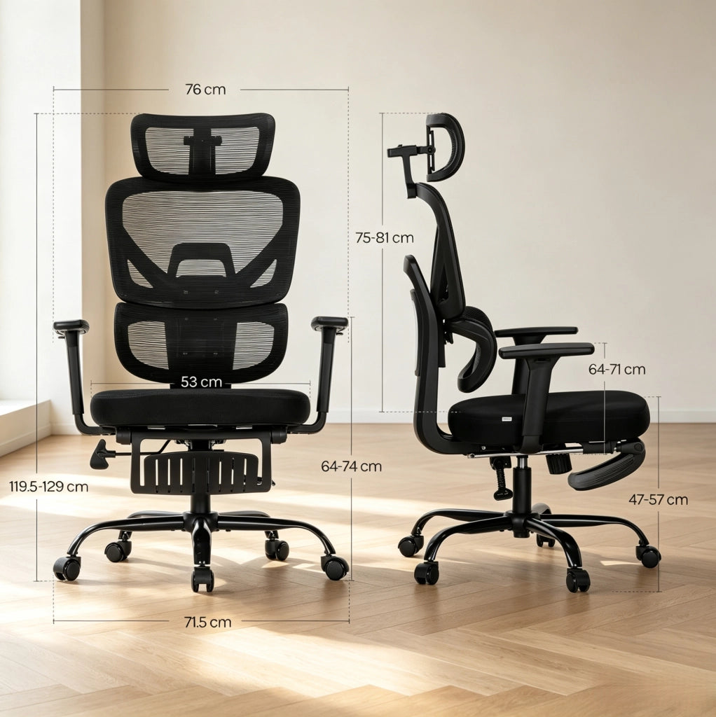 Sedia da Ufficio Ergonomica Nera con Poggiapiedi e Supporto 150 kg