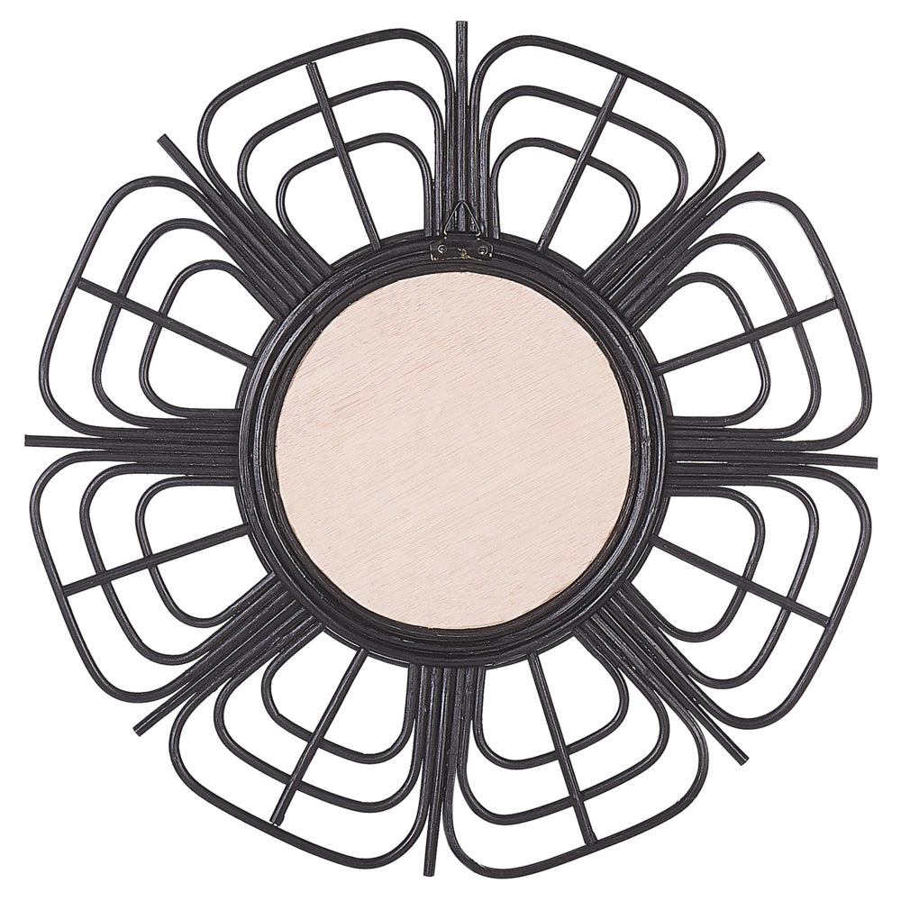 Specchio da parete in rattan Nero 60 cm Boho Forma di Sole Ganci di montaggio Soggiorno Camera da letto