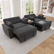 Divano letto a U multifunzionale in chenille, grigio scuro, con doppio letto estraibile, 3 posizioni dello schienale, area per animali domestici e 2 portabicchieri