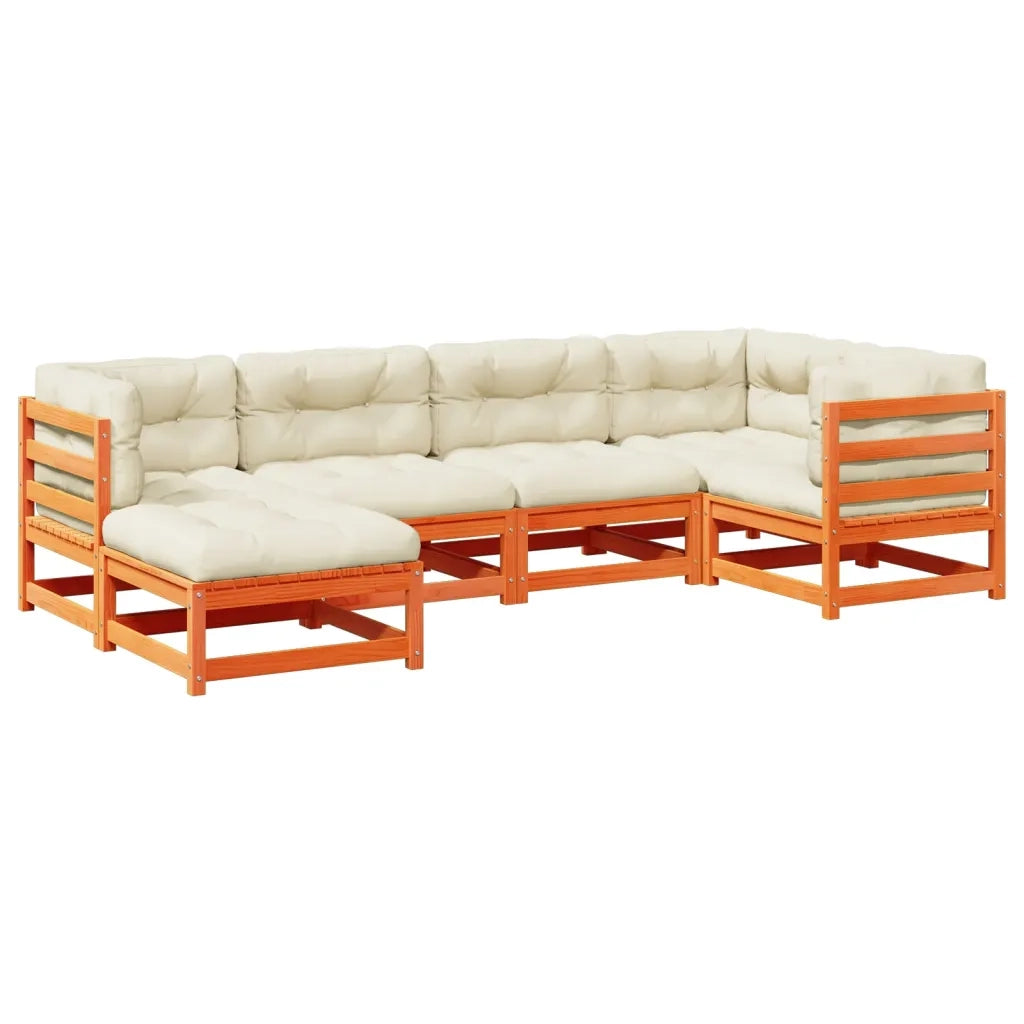 Set Divani Giardino 6pz con Cuscini Marrone Cera Massello Pino 3299524