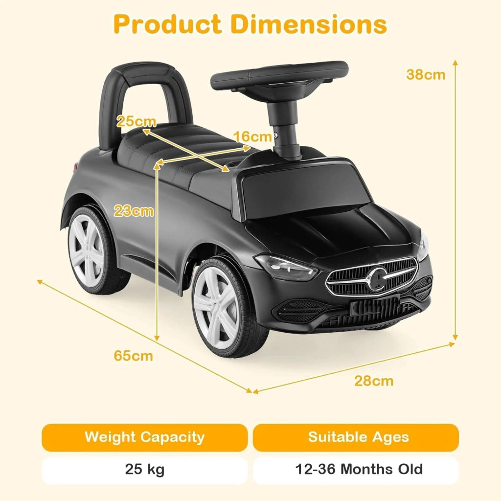 Macchina Cavalcabile per Bambini, Guida Realistica con Volante, Clacson, Suono del Motore, Spazio di Archiviazione Nascosto, Capacità 25 KG, per Bambine e Bambini 1-3 Anni (Nero)