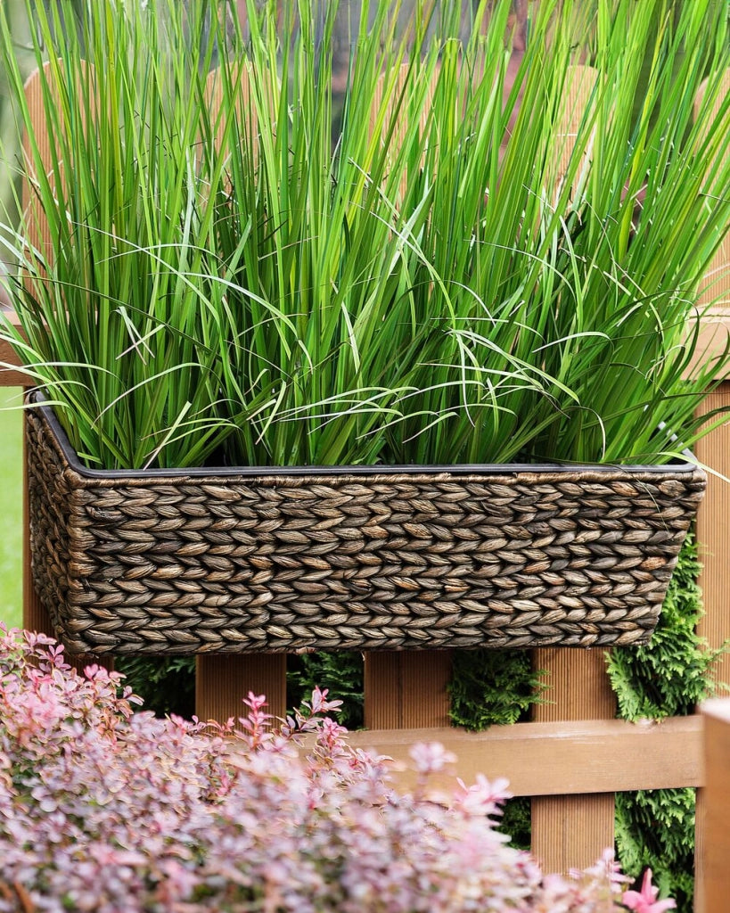 Vaso per piante in giacinto d'acqua marrone a trama rettangolare 60 x 20 cm sintetico con fori di drenaggio