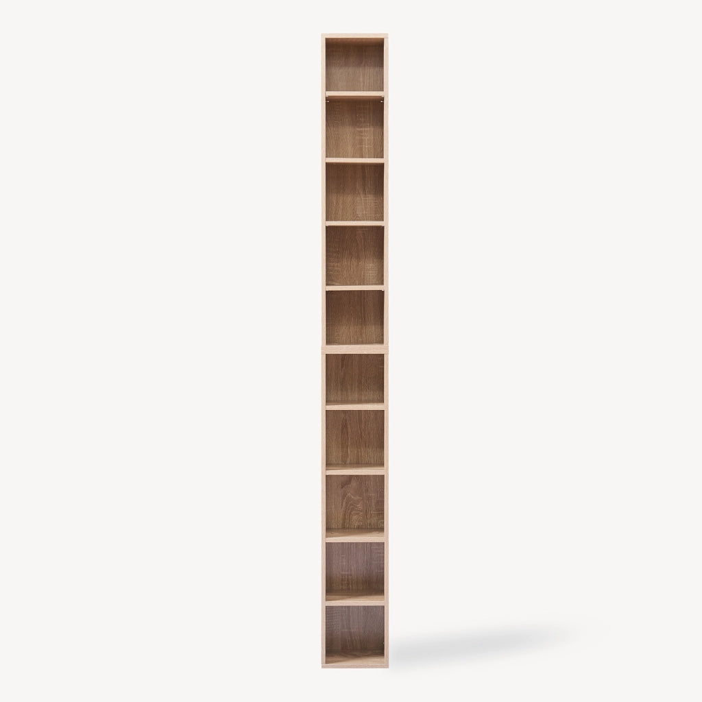 Scaffale a Colonna Tynset con 10 Scomparti per CD DVD 187x20x17 cm Effetto Rovere Sonoma [en.casa]