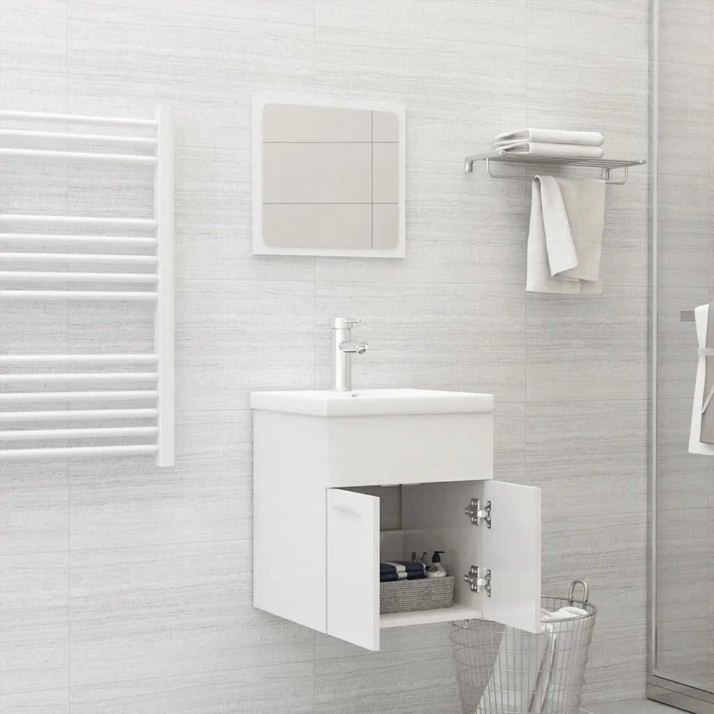 Set Mobili da Bagno | Armadio da bagno Bianco Lucido in Legno Multistrato