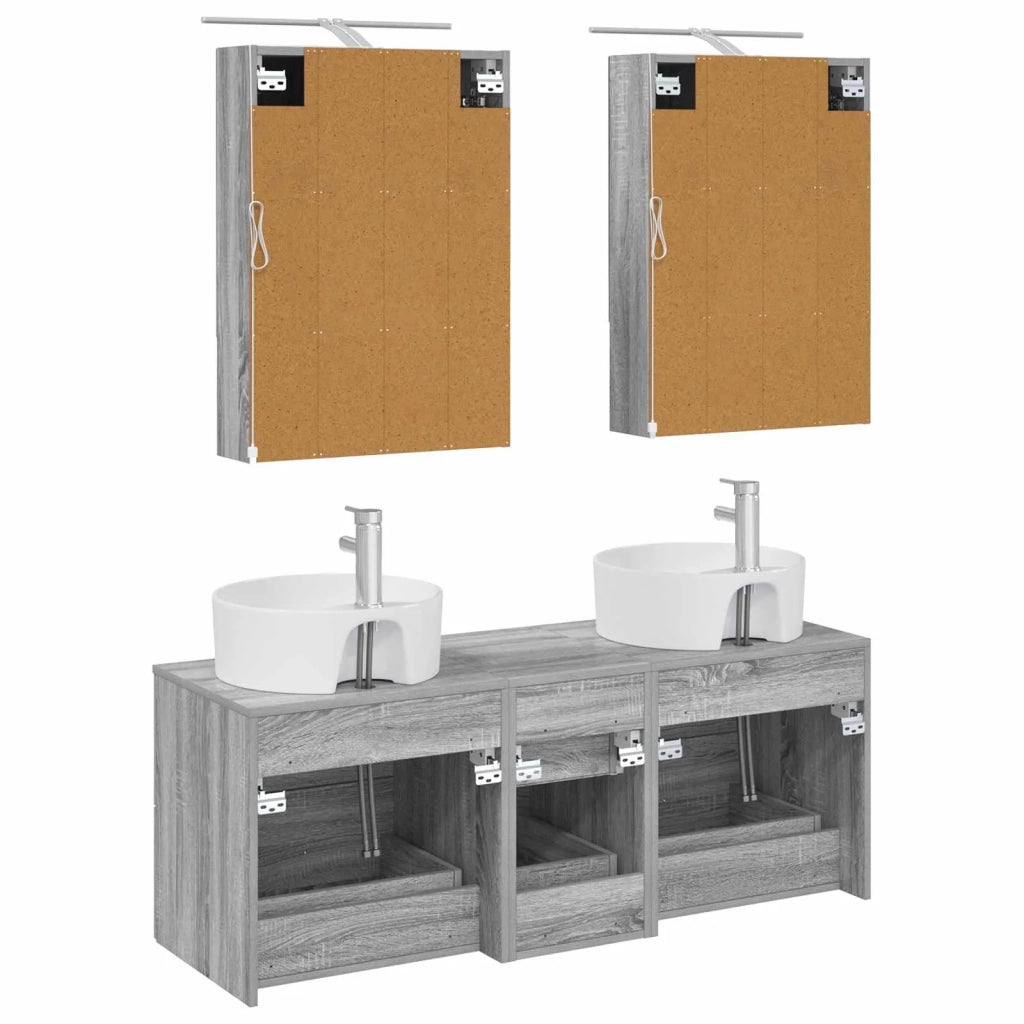 Set di mobili per il bagno 5 pcs Sonoma grigio 3406924