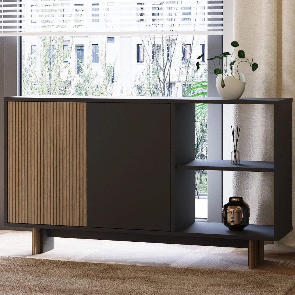 Credenza in legno "Ravello" - 140 x 35 x 80 cm - Grigio antracite