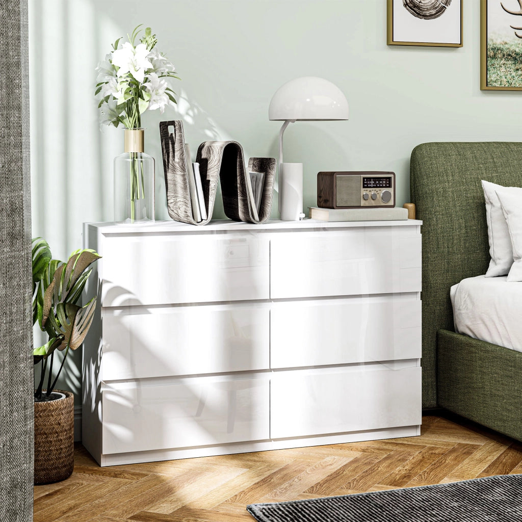 C¨®moda Moderna con 6 Cassetti ¨C zephmum ¨C Bianco Lucido 112x34x75 cm