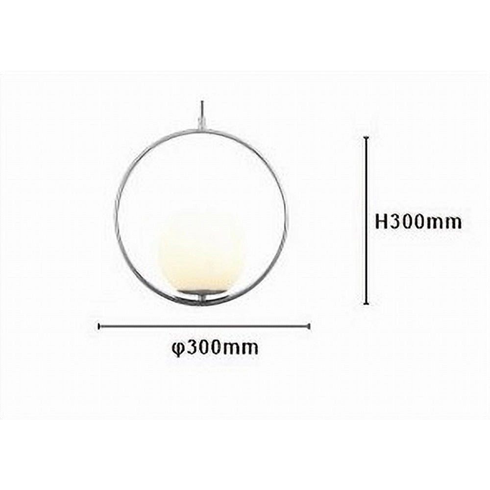 Trade Shop - Lampadario A Sospensione Cerchio Metallo Sfera Vetro Bianco Attacco E27 Argento 33467 -