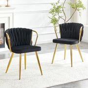 Sedia da Pranzo Velluto ¨C MINIMAL ¨C Schienale Intrecciato, Gambe Metallo Dorate, Nero-Oro