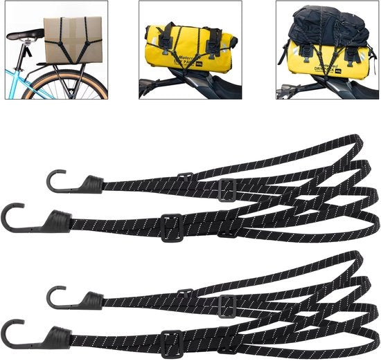 Due corde bagaglio, espansione con ganci, cinghie di espansione con ganci, cinghie di espansione corte con 4 viti a scorrimento, cinghia di espansione per bicicletta, portabagagli cinghia di espansione per motocicletta