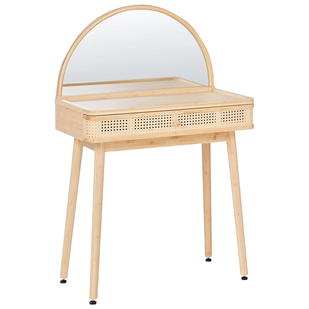 Toeletta in legno di bamboo con sgabello e specchio camera da letto soggiorno stile boho