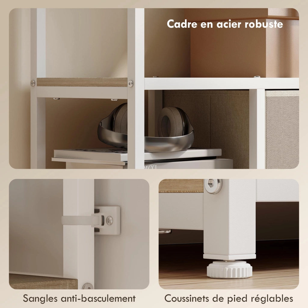 Libreria con 2 cassetti in tessuto e 9 ripiani aperti ¨C Zephmum ¨C Bianco 72.5x30x150 cm