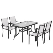 Set 5 Pezzi da Giardino con 4 Sedie Impilabili e Tavolo in Vetro Temperato con Foro per Ombrellone in Texteline Grigio