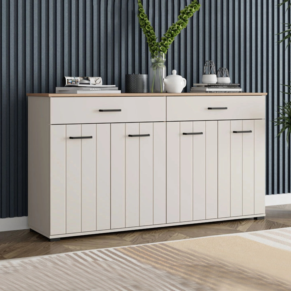 Madia Quarna, Credenza 3 Ripiani, 156x40x86h cm Bianco Crema