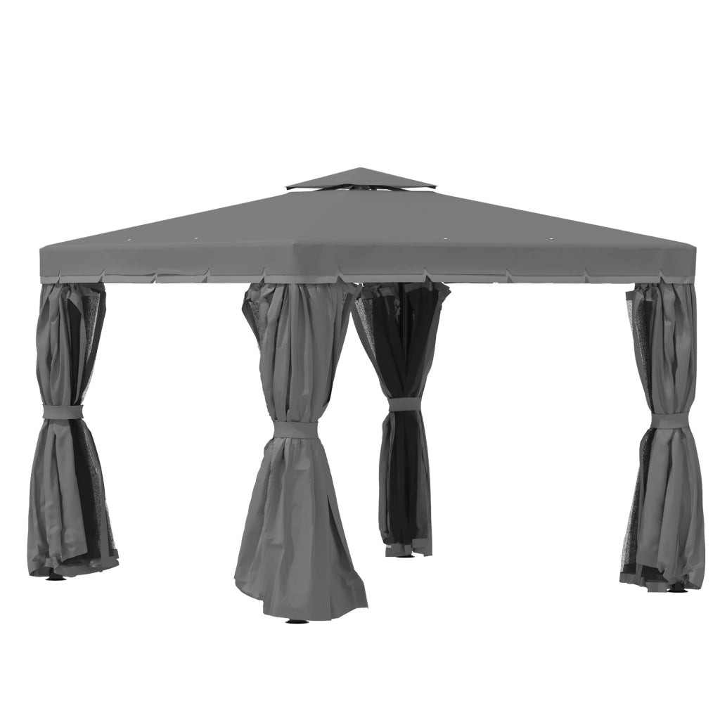 Tonnelle da giardino 3x3m ¨C zephmum ¨C grigio scuro, alluminio, con tende e zanzariera