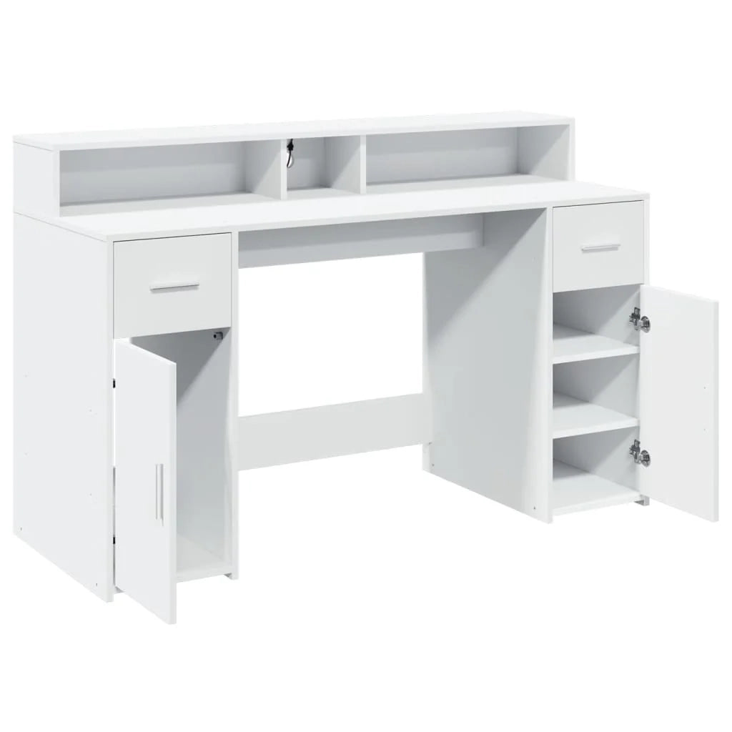 Scrivania per computer postazione di lavoro scrivania da studio con luci a LED 140 x 55 x 91 cm legno ingegnerizzato bianco 02_0023406
