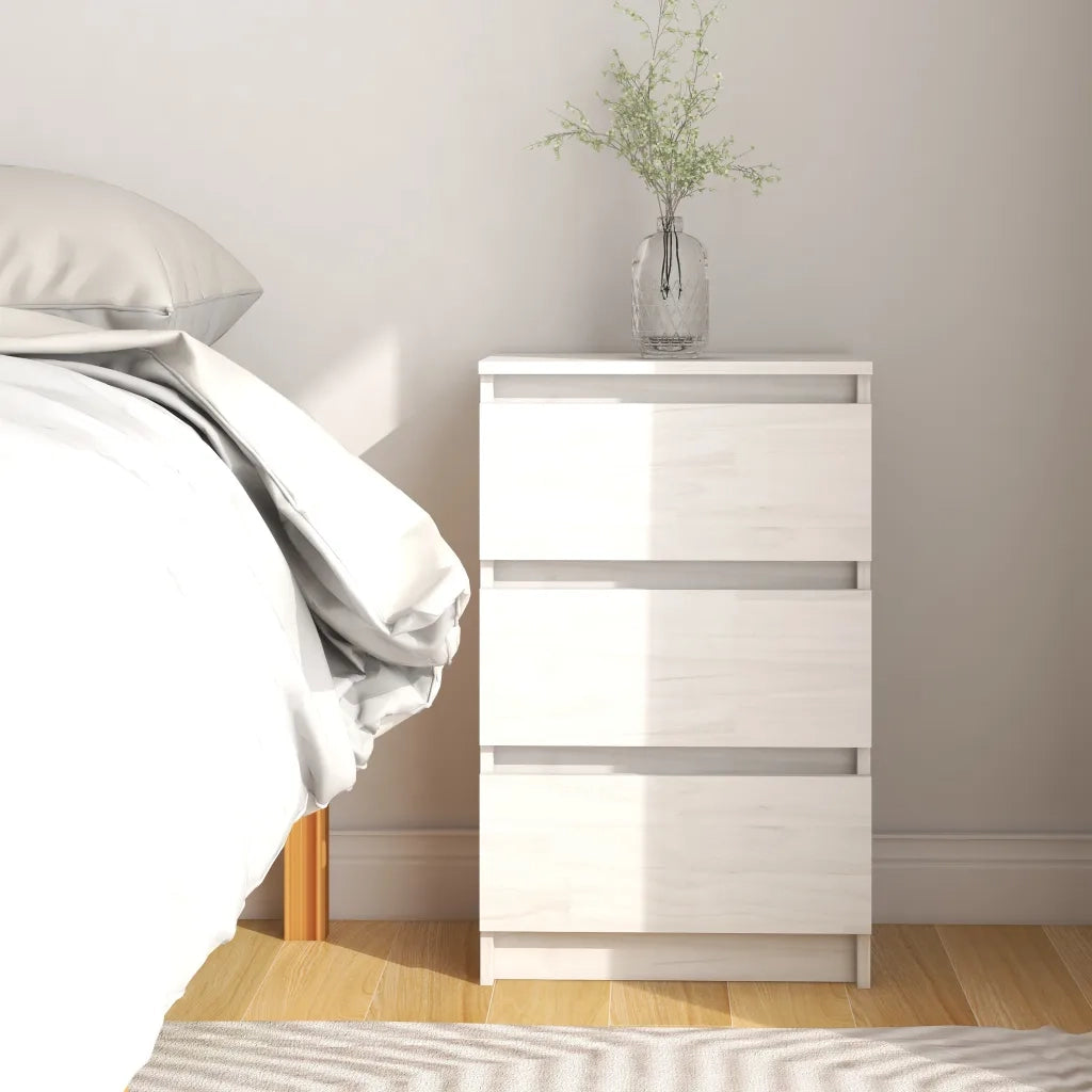 Comodino | Armadio da Notte | Mobiletto da notte Bianco 40x29,5x64 cm in Legno Massello di Pino