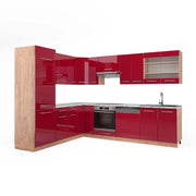 Cucina angolare completa Fame-Line Bordeaux lucido/Rovere dorato 227 x 60 cm, PL Marmo Vicco