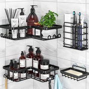 Trade Shop - Set 4pz Mensole Portaoggetti Angolari Portasapone In Acciaio Autoadesivo Per Bagno Doccia -