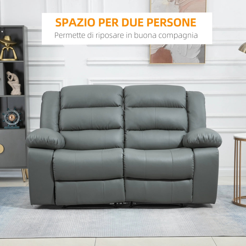 Divano 2 Posti Reclinabile e Imbottito con Schienale Diviso e Poggiapiedi, 168x98x102 cm, Grigio
