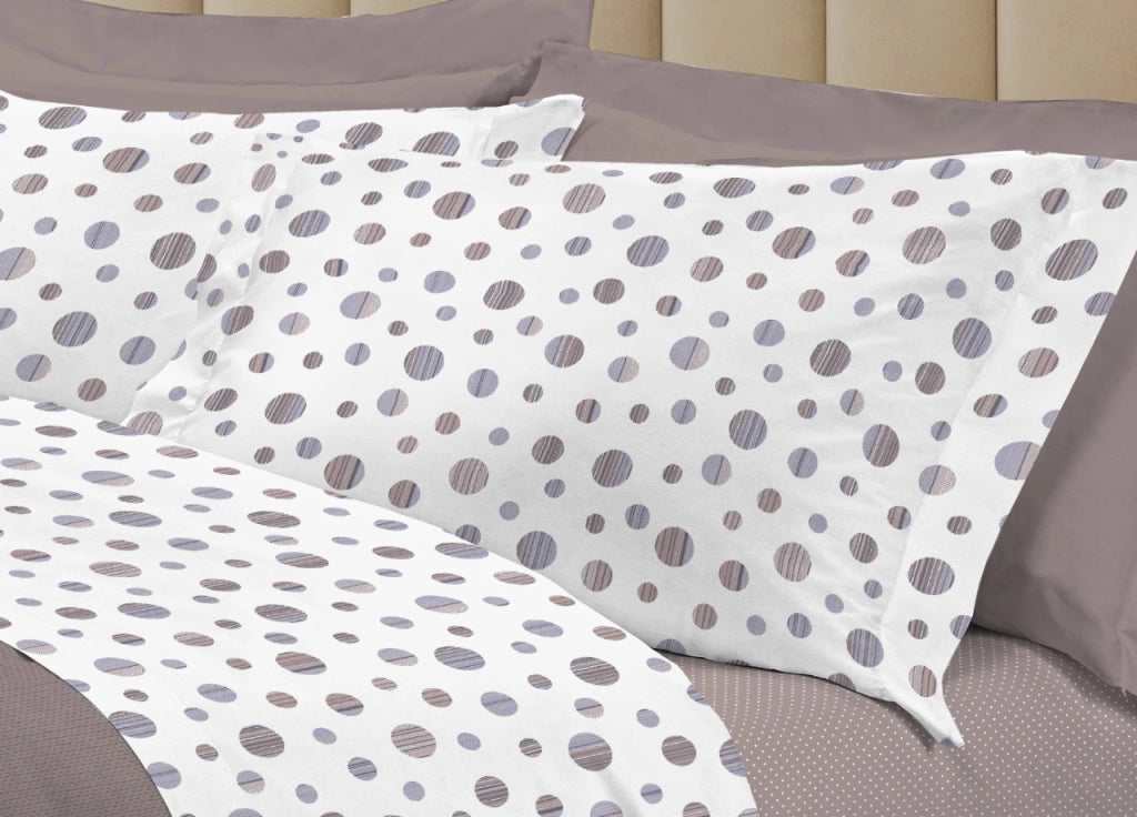 Completo Lenzuola Letto 100% Cotone Made Italy 3027 Disegno Dandy - Piazza E Mezza - Beige