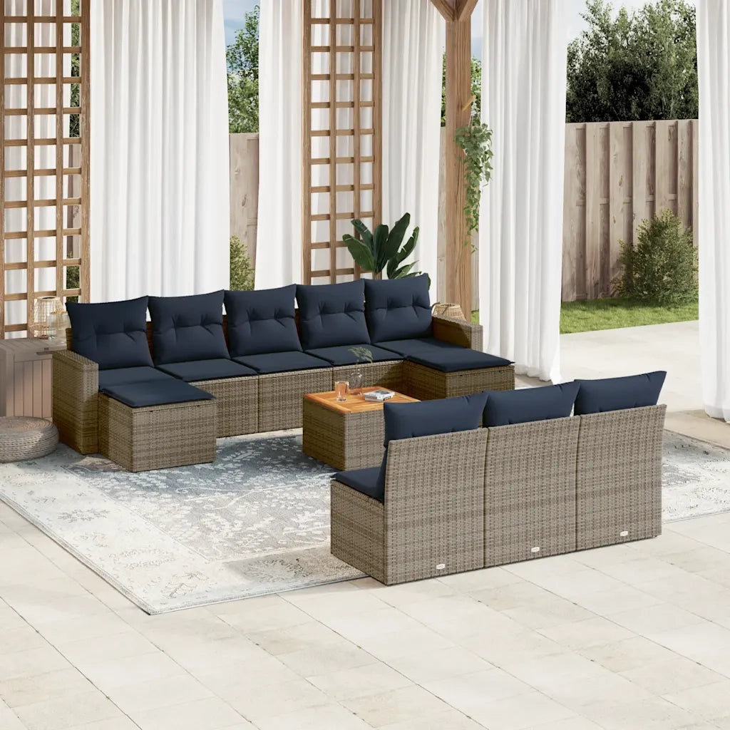 Set Divani da Giardino 11 pz con Cuscini Grigio in Polyrattan 3256663