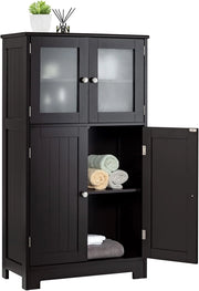 Armadietto da bagno, 60 x 30 x 109 cm, armadietto da bagno con 4 ante e ripiano regolabile, per bagno, cucina e soggiorno