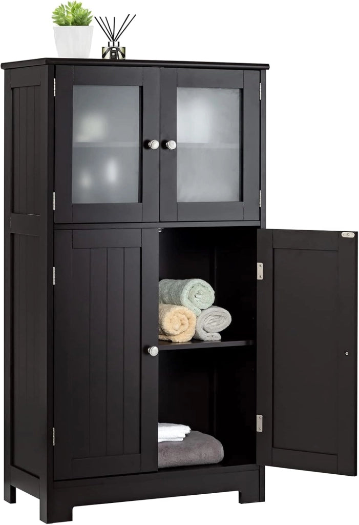 Armadietto da bagno, 60 x 30 x 109 cm, armadietto da bagno con 4 ante e ripiano regolabile, per bagno, cucina e soggiorno