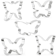 Set di 5 biscottini a forma di farfalla in acciaio inossidabile per la preparazione di biscotti di Pasqua.