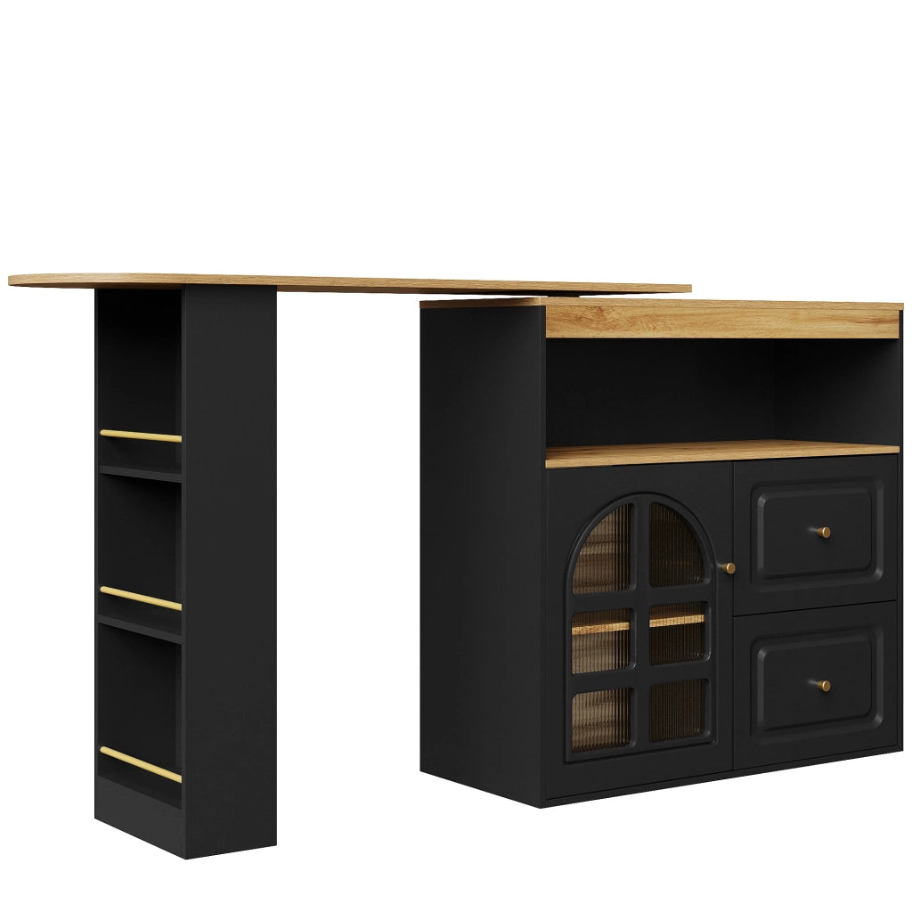 CREDENZA girevole 360° 138-204x39x104 cm MDF nero 2 cassetti