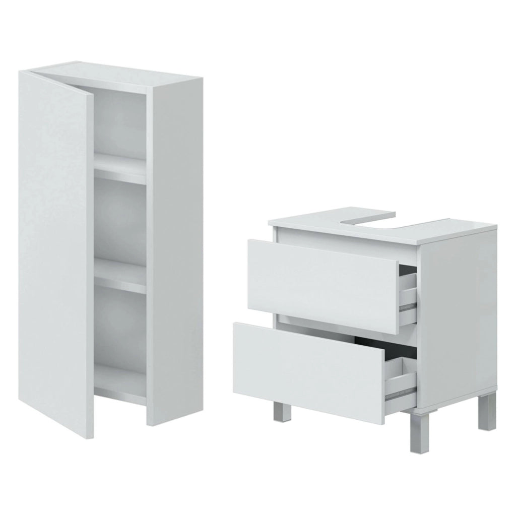 Frisa, set Mobili Bagno 2 Cassetti, Bianco Lucido