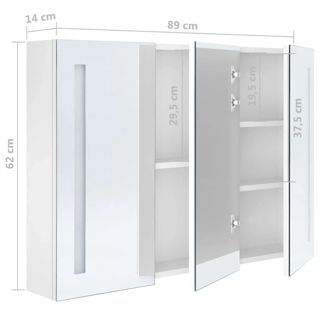Mobile bagno con specchio LED 89 x 14 x 62 cm bianco lucido 02_0006577