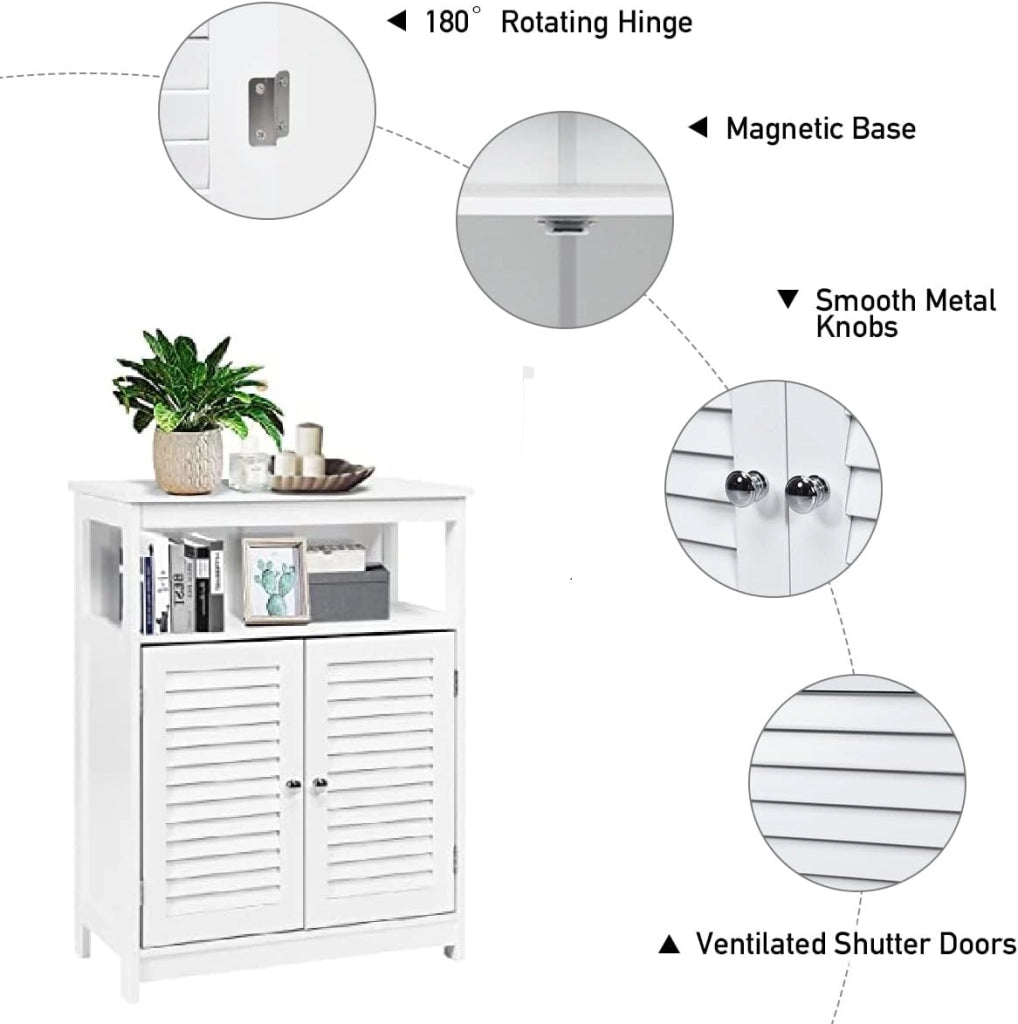 Armadietto Mobile Bagno Autoportante, con 2 Ante Legno e Ripiani Regolabili in Altezza, 3 Livelli, Multiuso e Salvaspazio, 30x60x80 cm (Bianco)