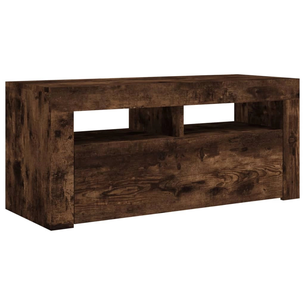 Mobile TV multimediale scaffale TV credenza mobile TV per sala da pranzo soggiorno camera da letto con luci a LED rovere affumicato 90 x 35 x 40 cm marrone 02_0026748