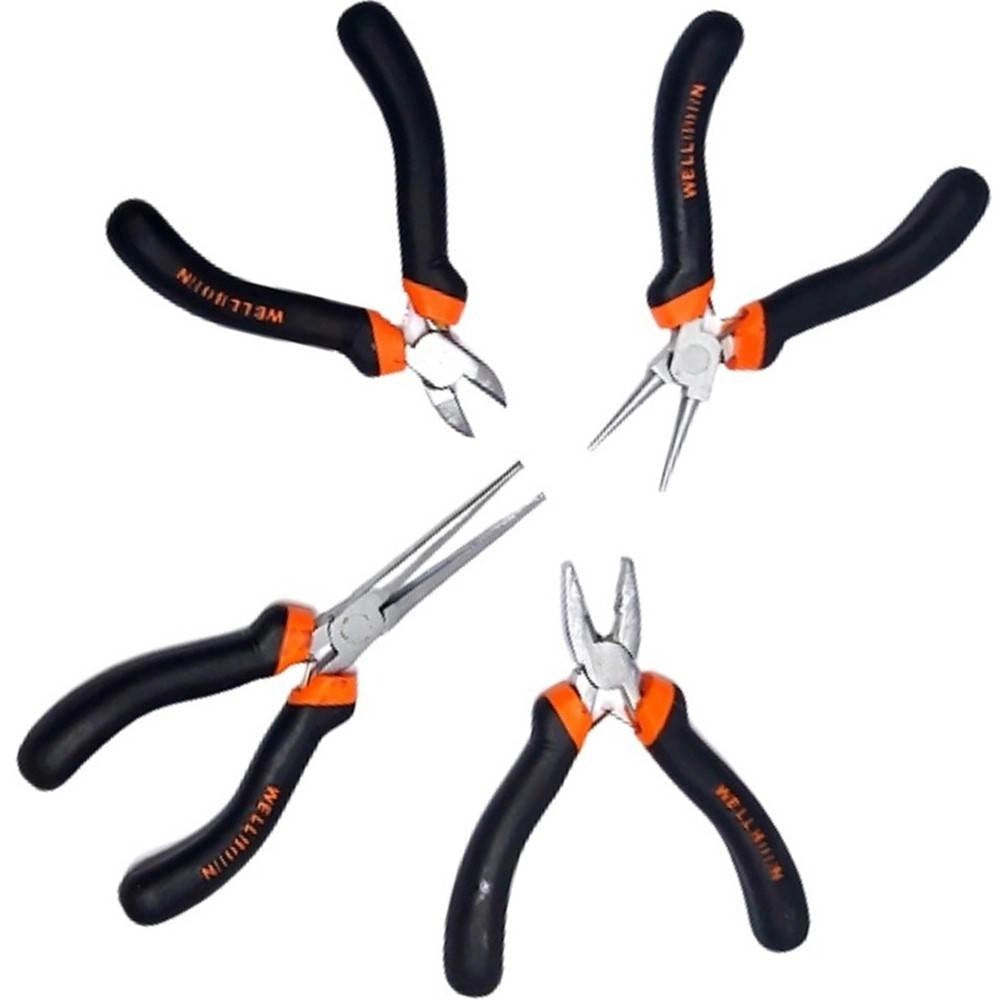Trade Shop - Set 4pz Mini Pinza Per Fabro Elettricista 115 Mm Acciaio Ergonomica Bricolage -