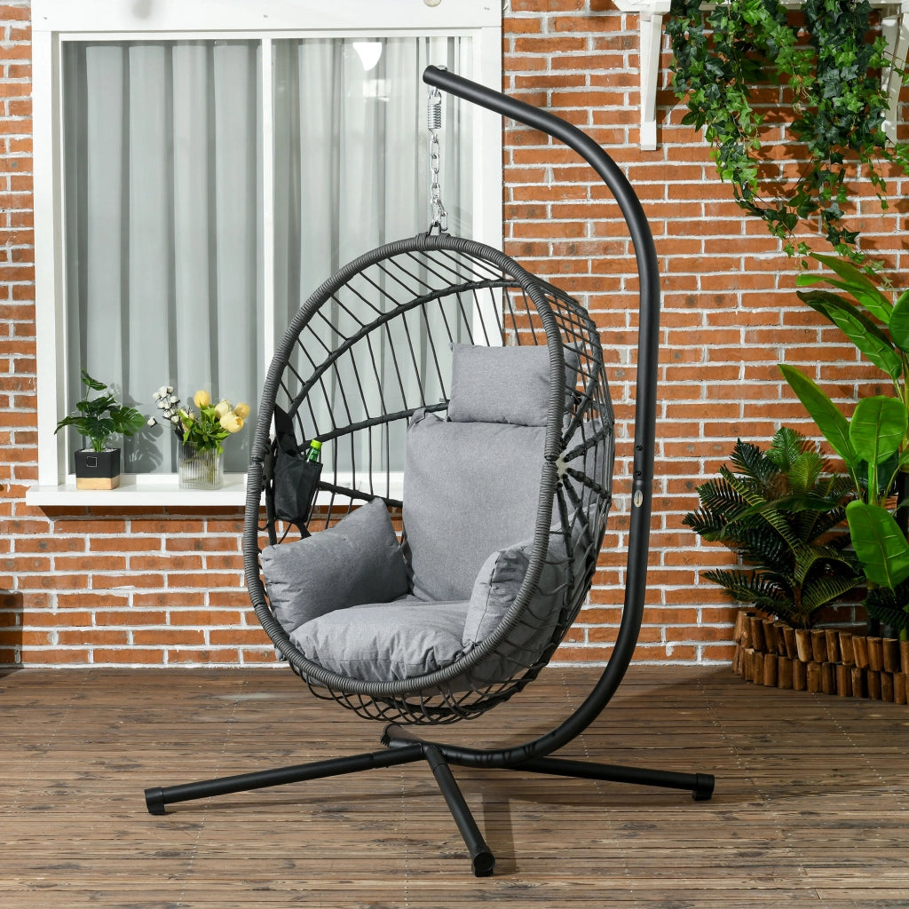 Poltrona sospesa da giardino ¨C zephmum ¨C Grigio, Polyrattan, 120x106x188 cm