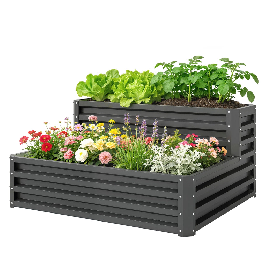 Letto da giardino a due livelli per orto ¨C zephmum ¨C grigio scuro 120x101x58 cm