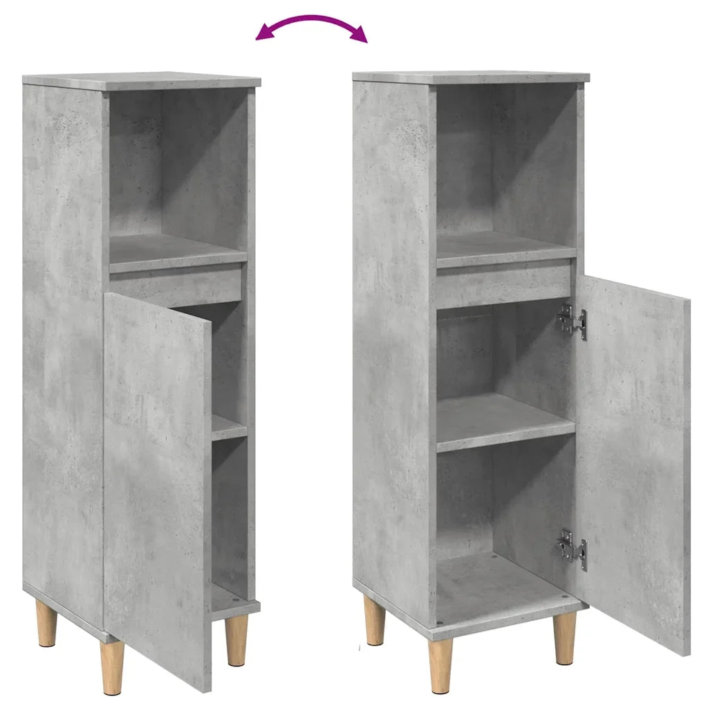 Mobiletto da bagno in legno composito con vani contenitori flessibili design moderno 30 x 30 x 100 cm legno grigio cemento 02_0051035