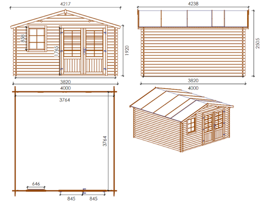 Casetta legno Lisa 400x400 spessore parete 28mm porta doppia finestra apribile