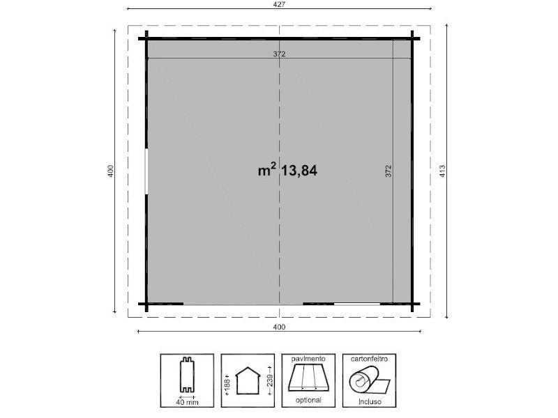 Box in legno Valencia cm400x400 Losa abete grezzo non trattato