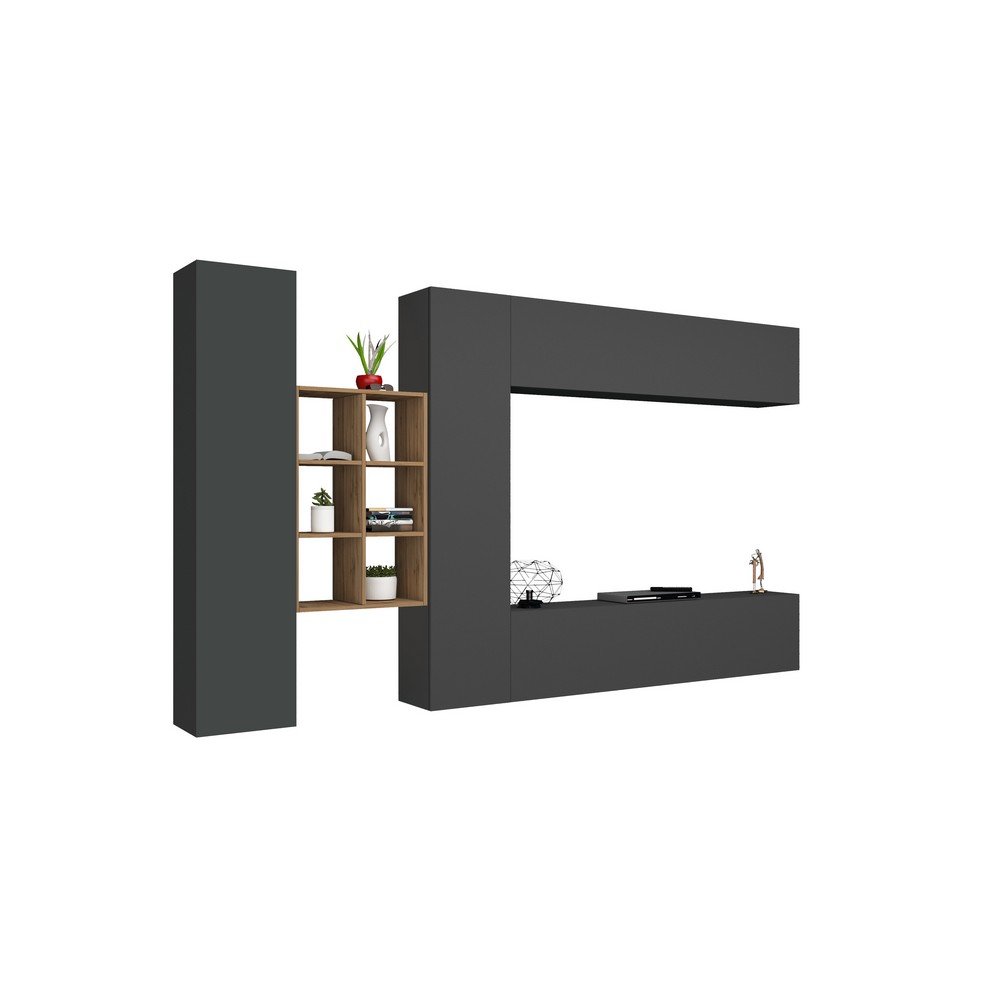 Parete Attrezzata Moderna per Soggiorno 320x30x180cm - ECHO Colore: antracite opaco