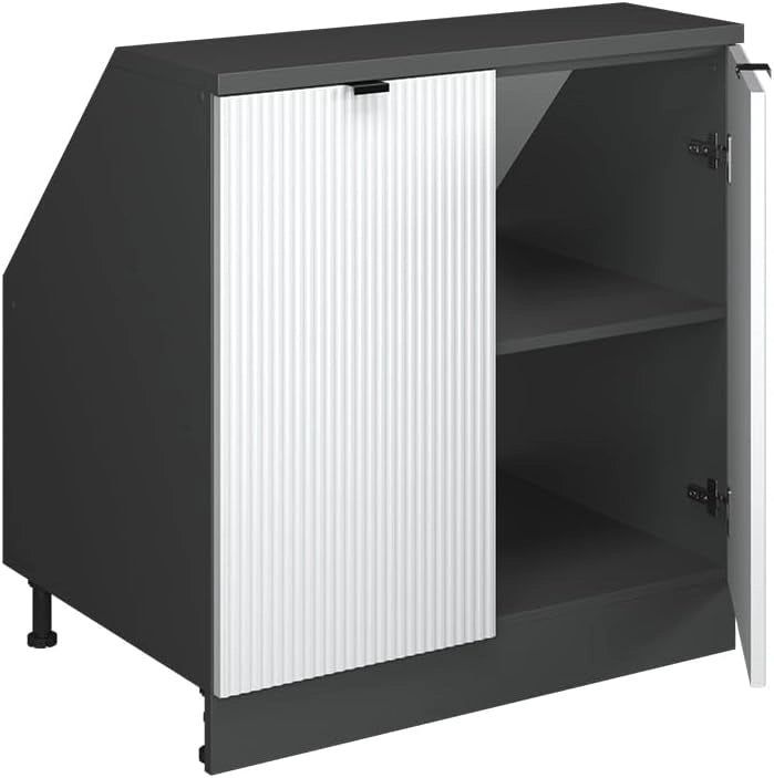 Mobile sottotetto Rion, Ondulazione bianca, 80 x 81.6 cm con 2 porte, carcassa 60 cm profondità, adatto per il salvaspazio sotto tetti spioventi