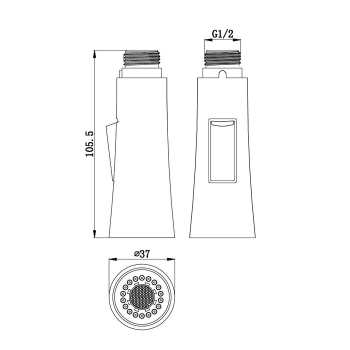 Doccetta di ricambio per rubinetti lavello a due getti.