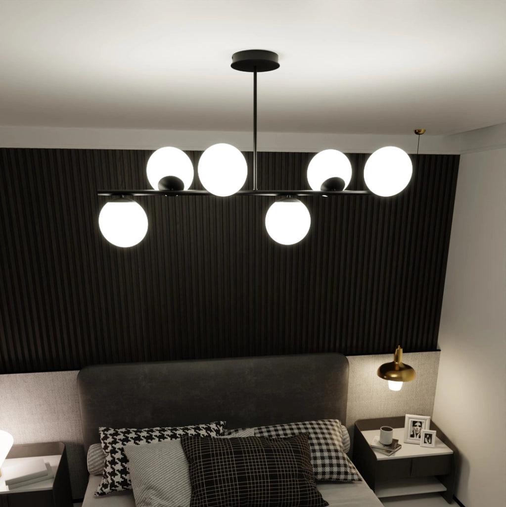 Lampadario Emibig BIOR 6xE14 nero con vetro bianco