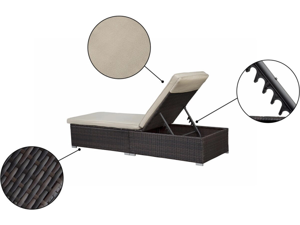 Set di 2 lettini in resina intrecciata "Alice" con cuscini e tavolino - Marrone