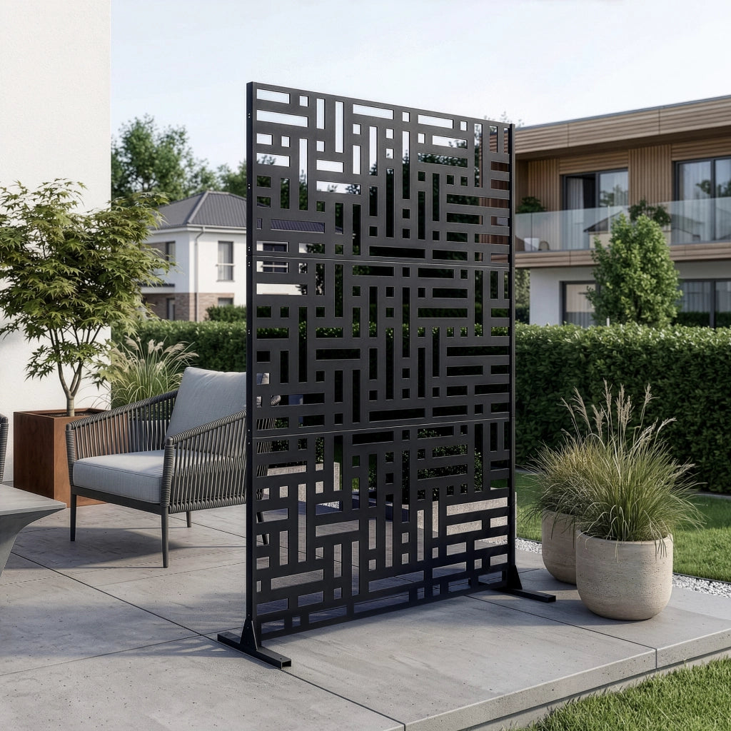 Pannello Divisorio Bernalda Struttura Traforata in Acciaio 180 x 120 cm Nero casa.pro