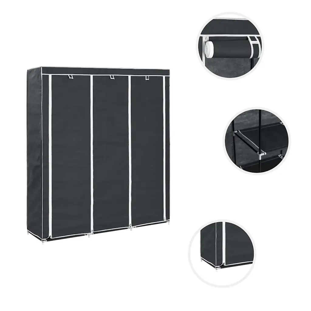 Armadio con Scomparti e Aste Nero 150x45x175 cm in Tessuto cod mxl 71356