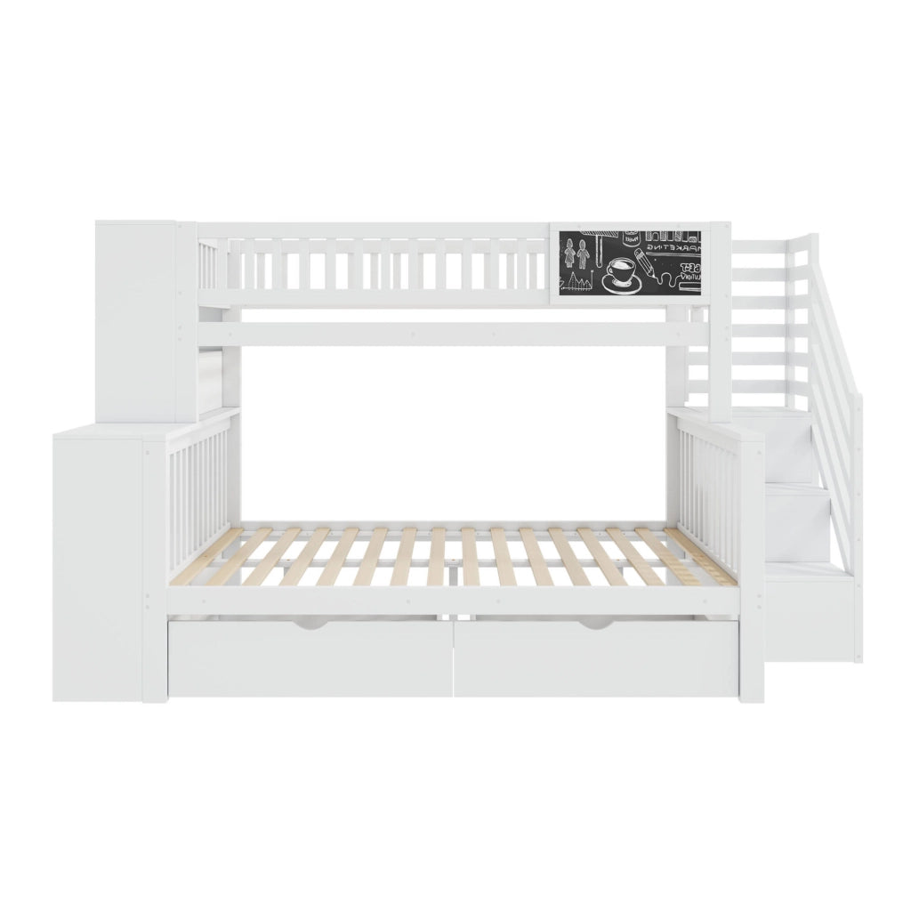 Letto a castello a casetta con lavagna e vani contenitore; 140x200 cm; bianco